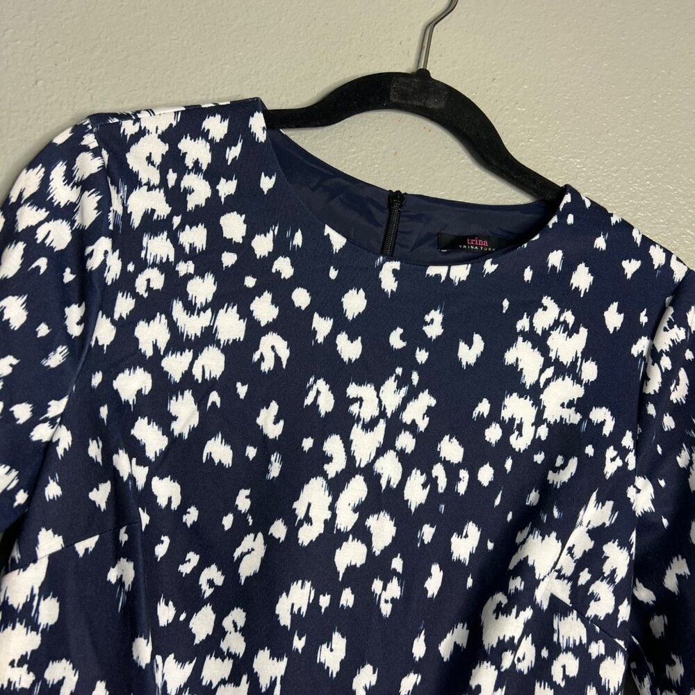 NWOT Trina Turk Navy & White Printed Mini Dress 3/4 Sleeve Fit and Flare 2 - Picture 4 of 8